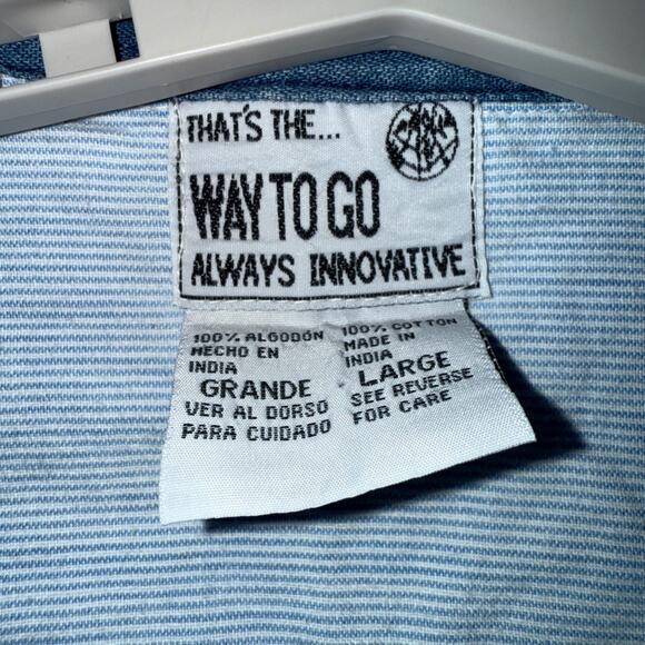 Vtg Way To Go Shirt Striped Denim Embroidered Button Down Novelty Denim Collar - Picture 4 of 9